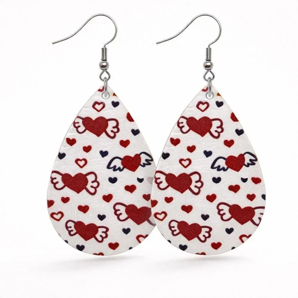 3For$20 Heart & Wings Patterned Teardrop Earrings NEW